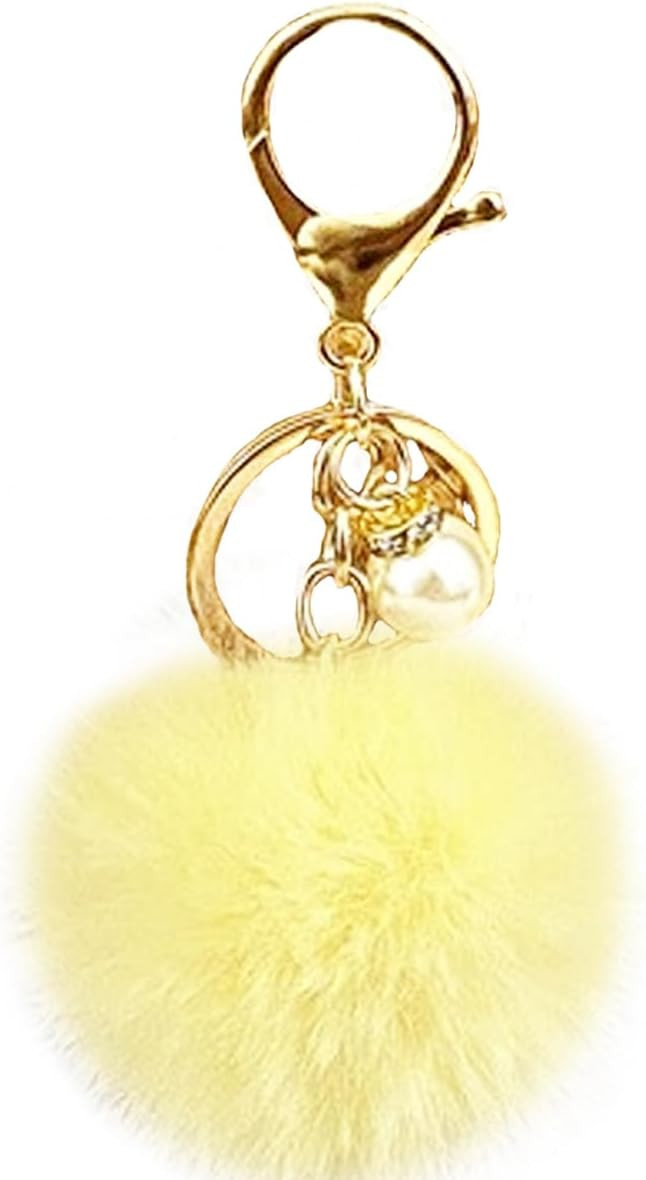 jtkdxqs Soft Pom Pom Keychain Artificial Mink Fur Plush Fluffy Ball Key Ring with pearl for Women | Amazon (US)