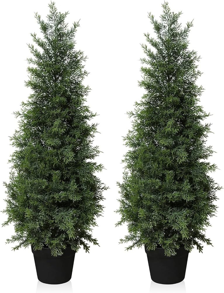 Fopamtri Artificial Plants Outdoor 90 cm Cypress Tree Fake Plants Plastic in Pot, UV Rated Cedar ... | Amazon (UK)