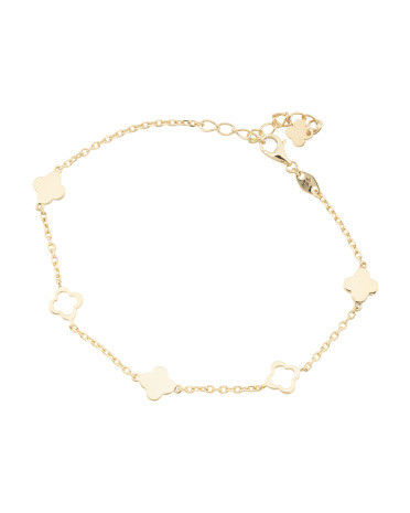 14Kt Gold Multi Clover Link Chain Bracelet | TJ Maxx