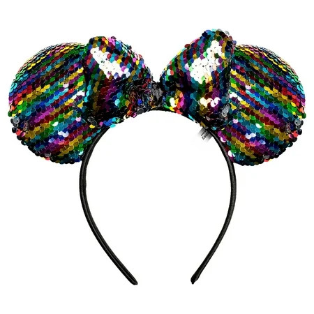 Girl's Disney Minnie Mouse Rainbow Sequin Bow Ears Headband | Walmart (US)