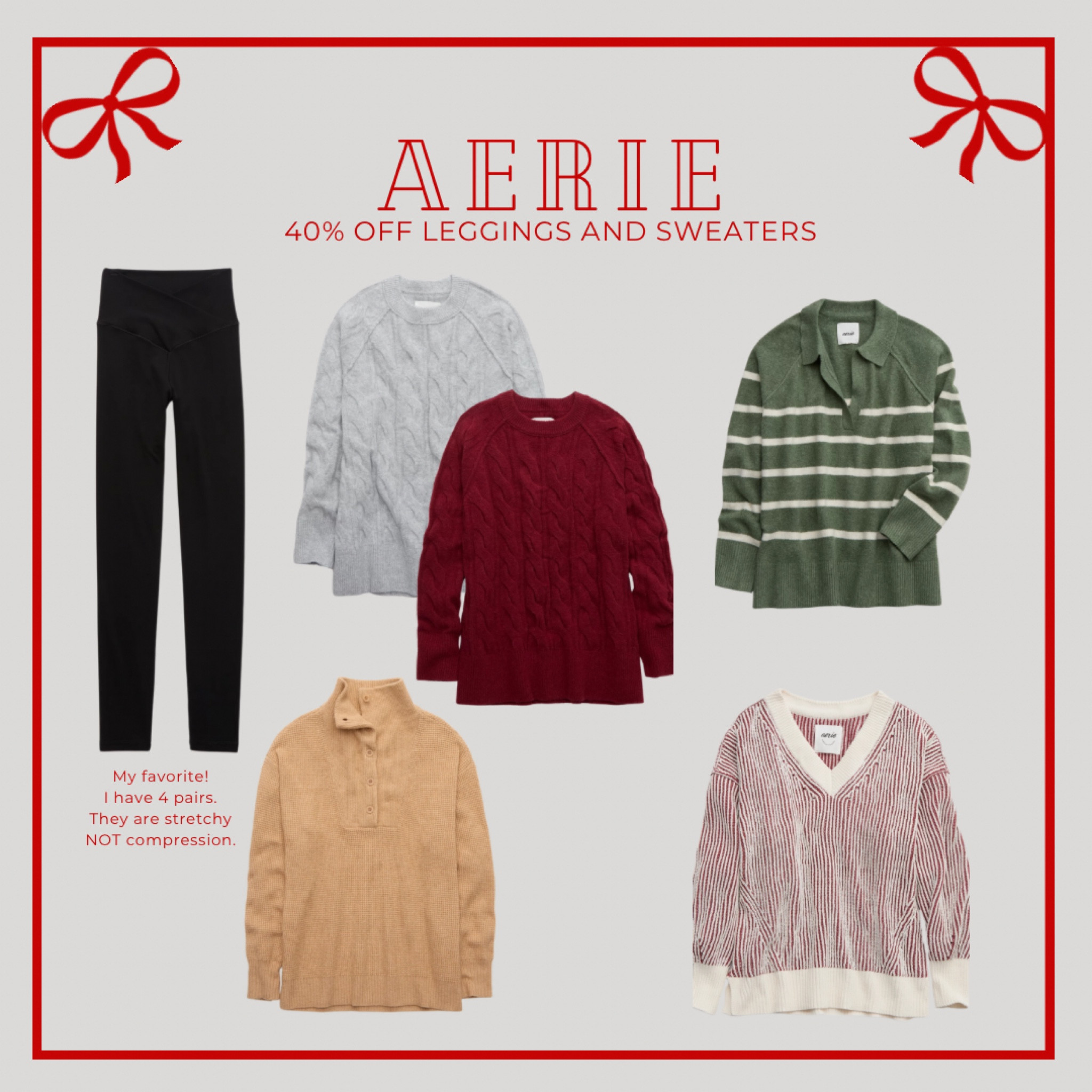 Aerie 40% OFF Leggings and Sweaters 

#LTKCyberWeek #LTKGiftGuide #LTKHoliday