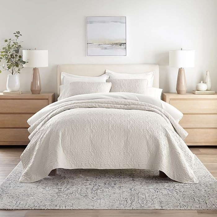 Linen Market Quilts Queen Floral Stitch Natural | Amazon (CA)