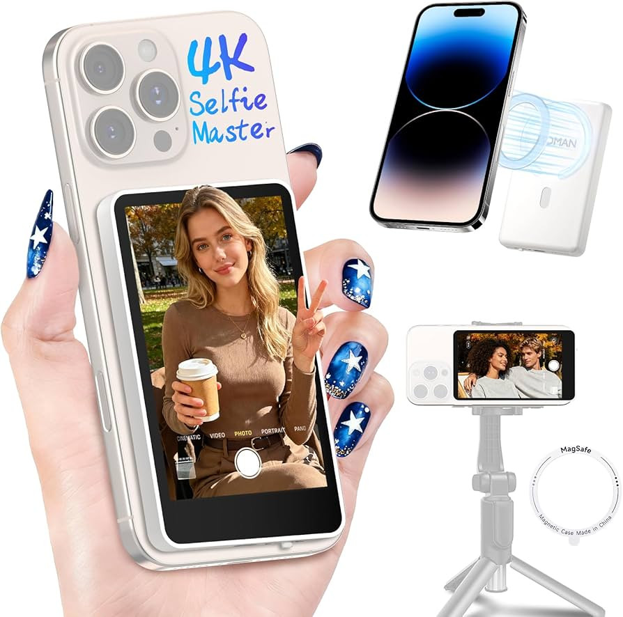 Moman Selfie Monitor Screen with 4K 60fps & Encrypted Private Wireless for iPhone/Android, Magnet... | Amazon (US)