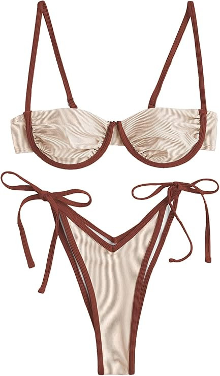 ZAFUL Women's Underwire Bikini Floral High Cut Bikini Set V-Wired Two Piece Swimsuit Bathing Suit | Amazon (US)