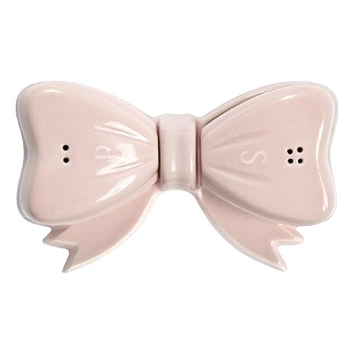 Paris Hilton 3-Piece Bow Shaped Salt and Pepper Shaker Set, Iconic Ceramic Stoneware With Matching Tray, Pink | Amazon (US)