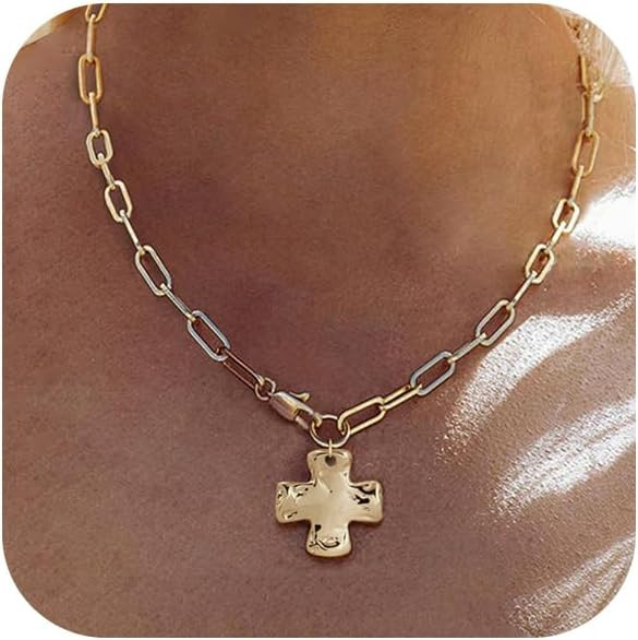 Chunky Cross Necklace for Women Trendy 14K Gold Silver Layered Statement Cross Pendant Charm Neck... | Amazon (US)