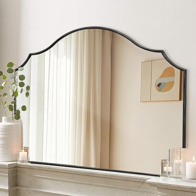 Besdomus Black Scalloped Wall Mirror: 40"x29" Large Modern Minimalist Vanity Arched Mirror for Ho... | Amazon (US)