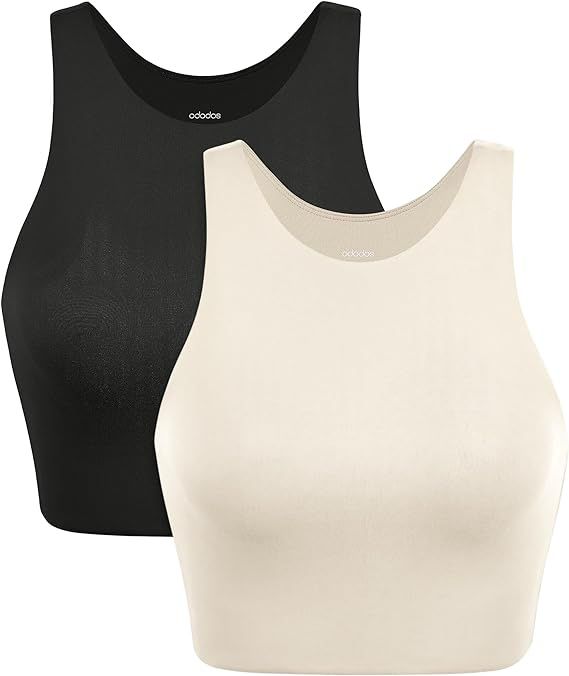 ODODOS 2-Pack Racerback Sports Bra for Women Medium Support Non Padded Yoga Bra with Band Sleevel... | Amazon (US)