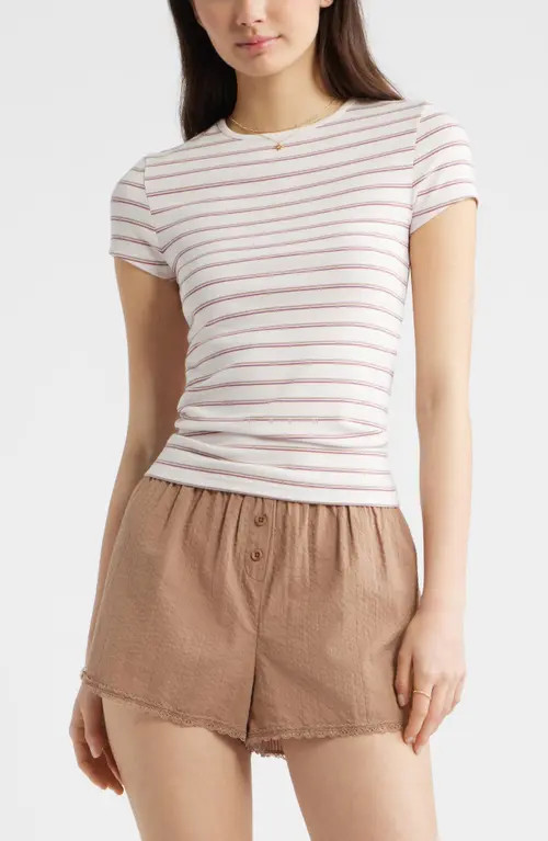 BP. Stretch Cotton Blend Baby Tee in Pink H Burg Lana Stripe at Nordstrom, Size Large | Nordstrom