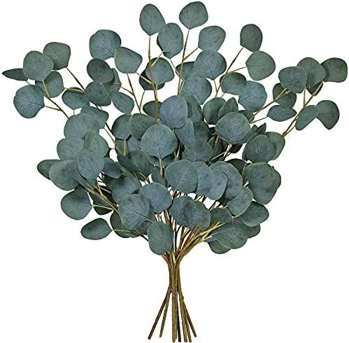 Winlyn 8 Pcs Artificial Silver Dollar Eucalyptus Leaves Stems Bulk Grey Green Eucalyptus Stems Faux  | Amazon (US)