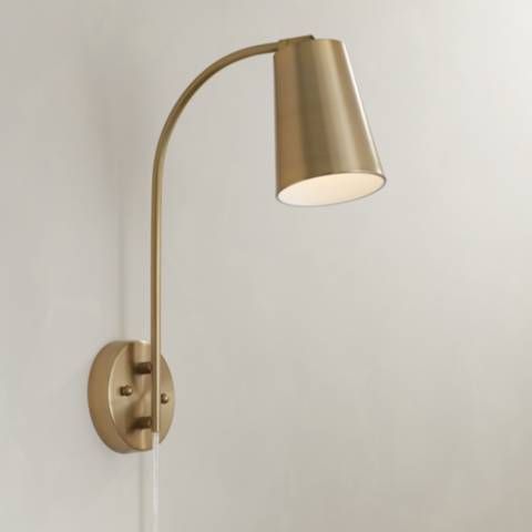 Sully Warm Brass Plug-In Wall Lamp - #9P579 | Lamps Plus | LampsPlus.com