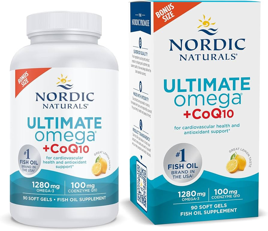 Nordic Naturals Ultimate Omega + CoQ10, Lemon - 90 Soft Gels - 1280 mg Omega-3 + 100 mg CoQ10 - H... | Amazon (US)