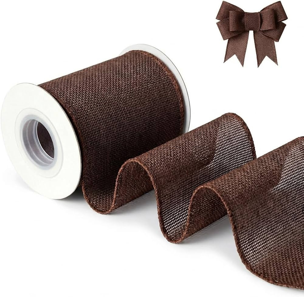 Brown Burlap Wired Ribbon, Solid Ribbon with Wire Edge for Big Bow, Wreath, Tree Decoration, Hall... | Amazon (US)