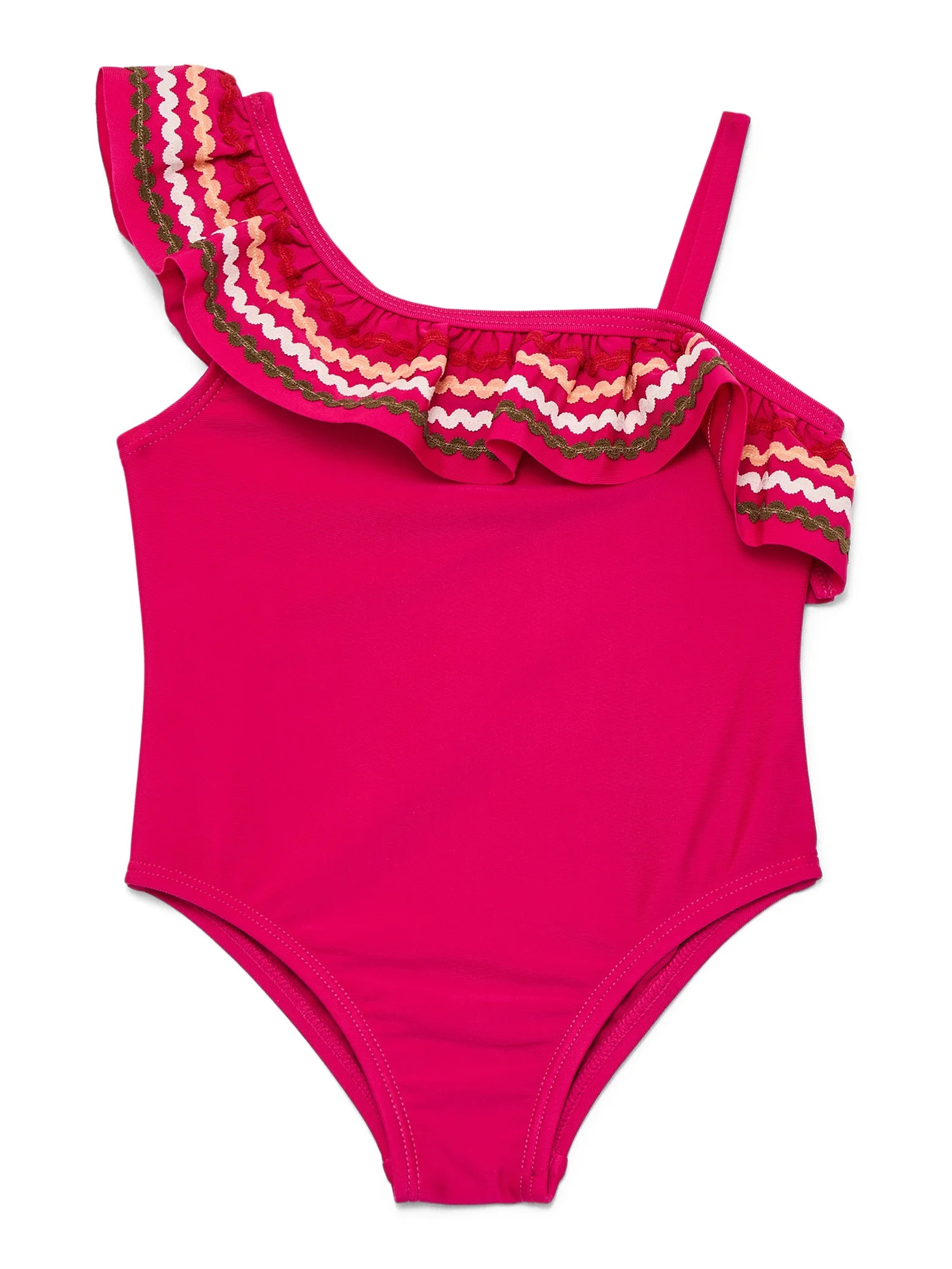Wonder Nation Toddler Girl Ric- Rac Ruffle One- Piece Swimsuit, Sizes 12M-5T | Walmart (US)