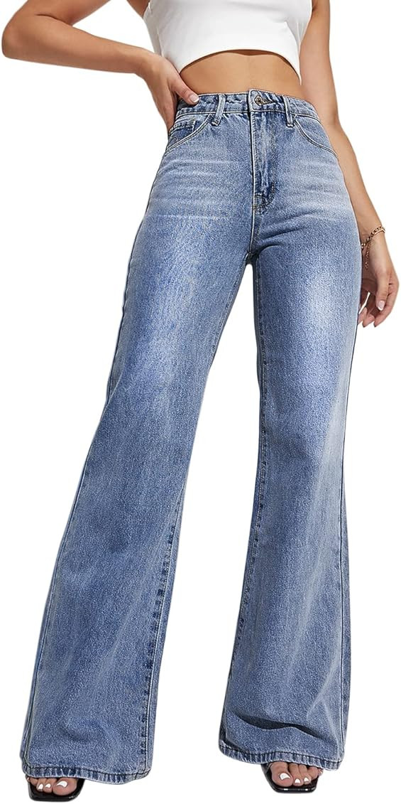 Genleck Wide Leg Jeans for Women, Mom Jeans High Waisted,Loose Long Baggy Denim Jeans for Office and | Amazon (US)