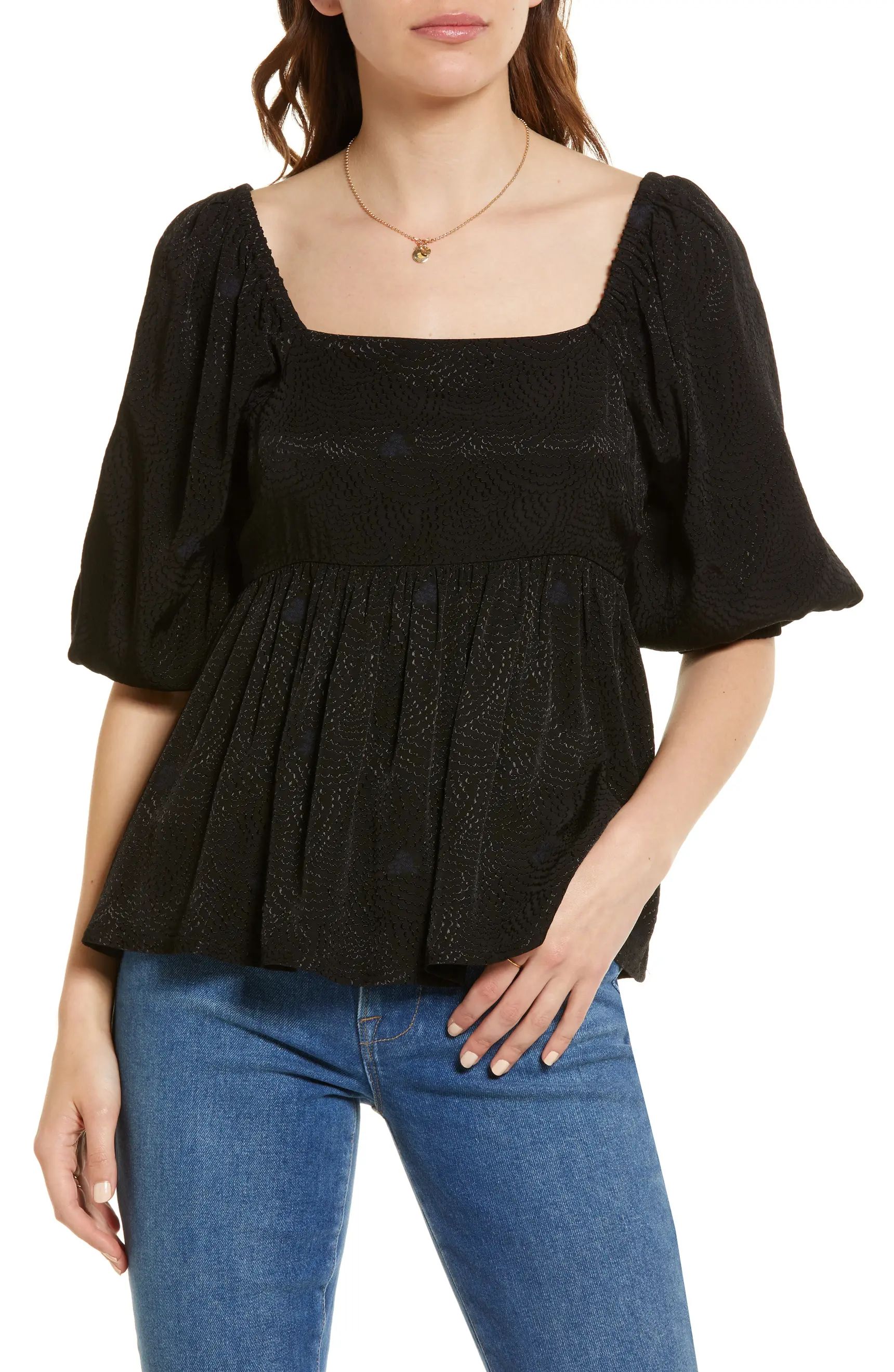 Treasure & Bond Square Neck Puff Sleeve High-Low Blouse | Nordstrom | Nordstrom
