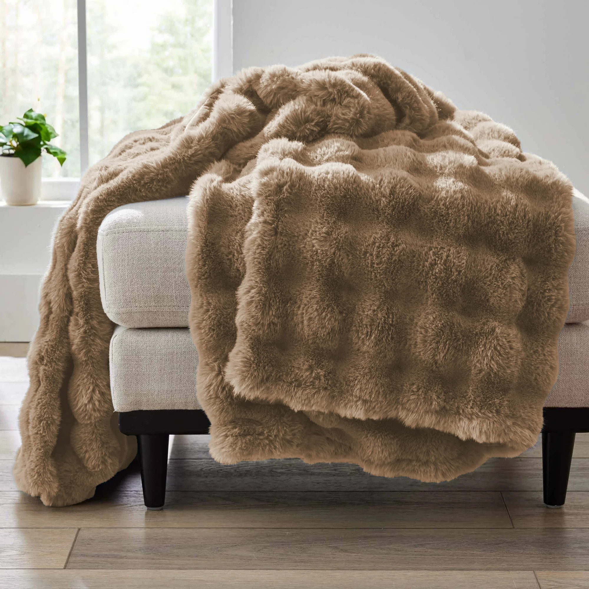 Better Homes & Gardens Brown Texture Faux Fur Throw, 50" x 72", Adult/Teen | Walmart (US)