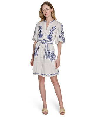 Women's Cotton Embroidered A-Line Dress | Macy's