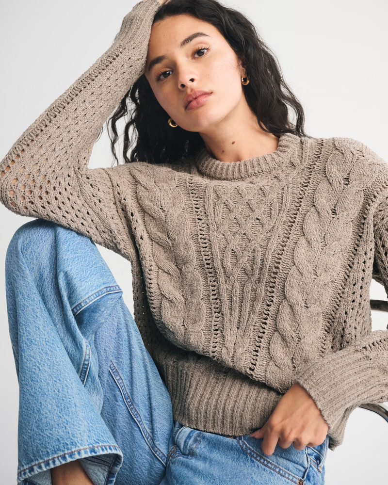 Women's Textural Stitch Cable Crew Sweater | Women's Tops | Abercrombie.com | Abercrombie & Fitch (US)