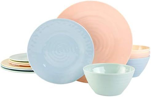 Gibson Overseas, Inc. Brist Pastels 12pc Dinnerware Set - 4 Assorted Colors - Melamine - | Amazon (US)