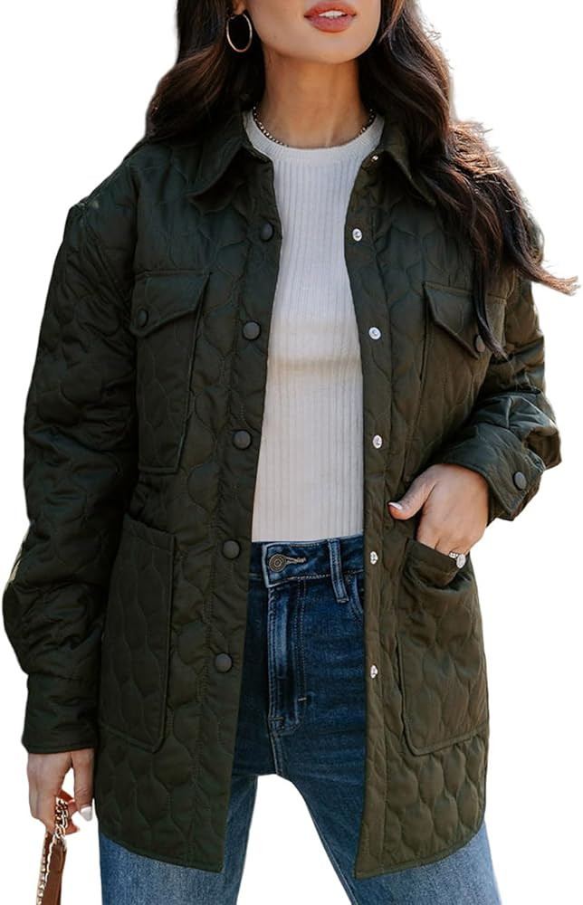 EVALESS Quilted Jackets for Women Lightweight Long Sleeve Button Down Puffer Jacket Warm Winter C... | Amazon (US)