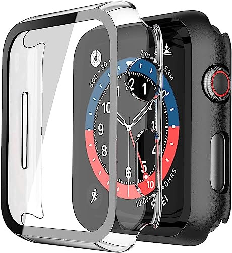 Misxi 2 Pack Hard PC Case with Tempered Glass Screen Protector Compatible with Apple Watch SE 2 (2024) SE Series 6 Series 5 Series 4 44mm, Overall Shockproof Protective Cover for iWatch, 1 Black + 1 Transparent | Amazon (US)