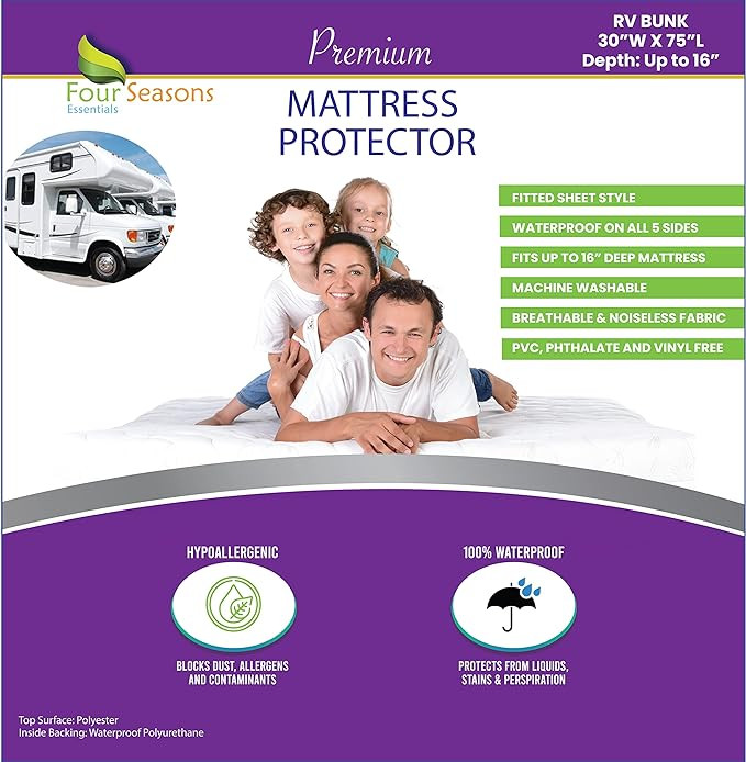 RV Bunk Waterproof Mattress Protector (30" Wx75 L) - Fitted Sheet Style - Cot Size Hypoallergenic... | Amazon (US)
