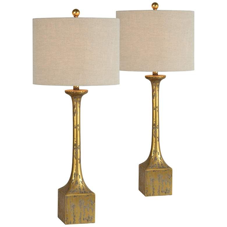 Forty West Leland 36" High Distressed Gold Buffet Table Lamps Set of 2 - #582N0 | Lamps Plus | Lamps Plus