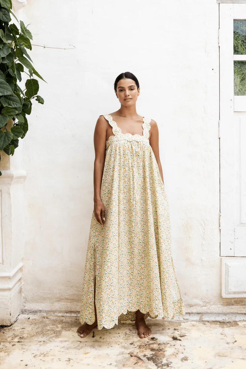 Elodie Resort Dress - Cotton - Floret Green | Piyama US