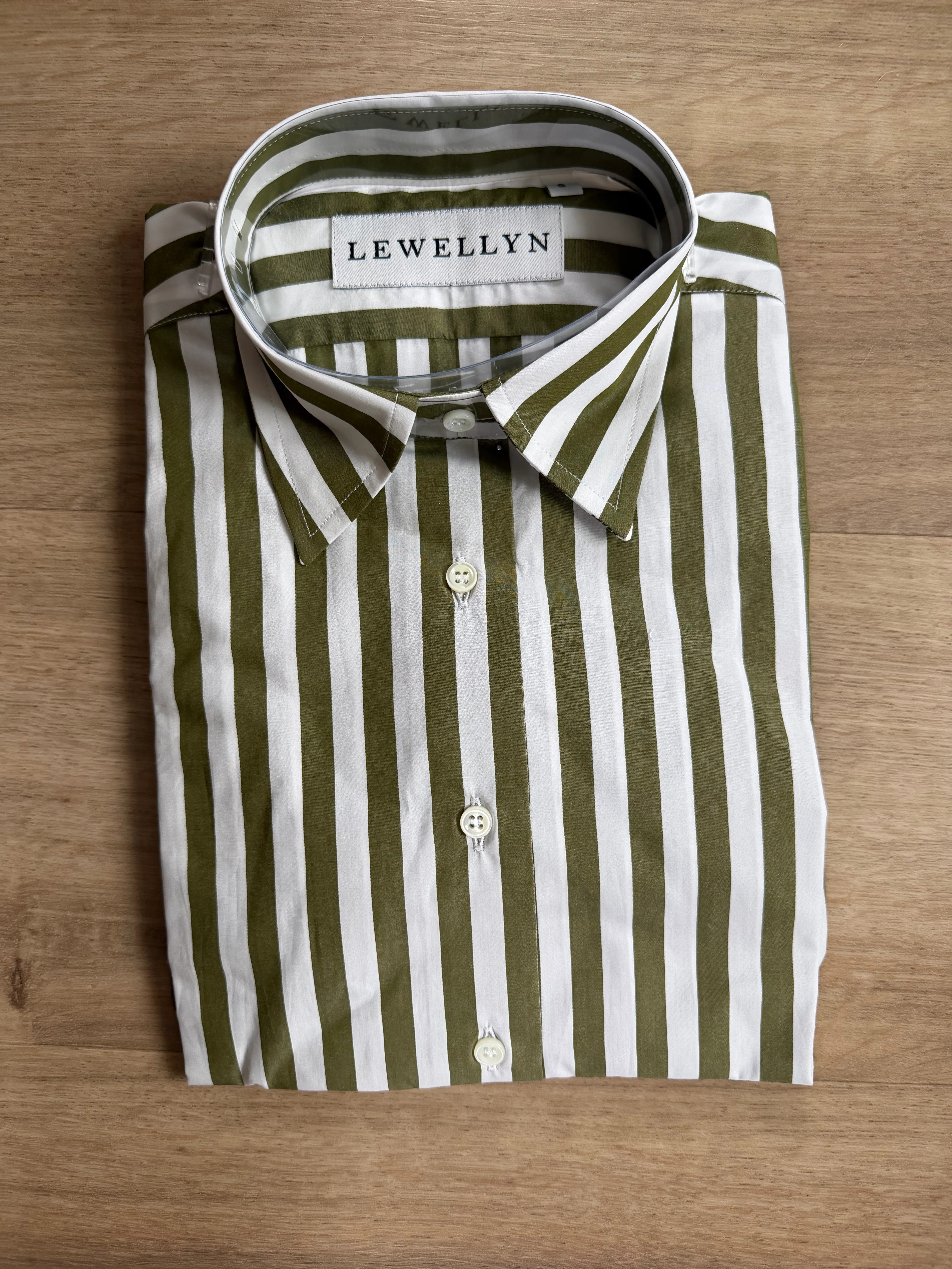 The Jackie Button Down In Wide Green Stripe | Lewellyn