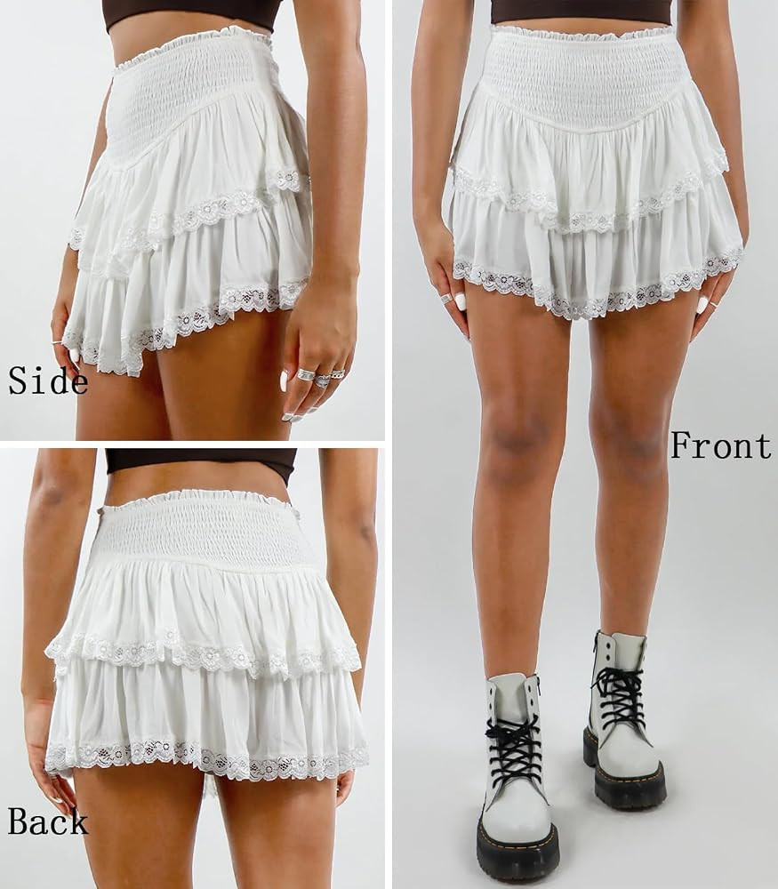 Women's Cute High Waist Ruffle Mini Skirt Layered Ruffle Hem Flared Flowy Casual Swing Beach Mini... | Amazon (US)