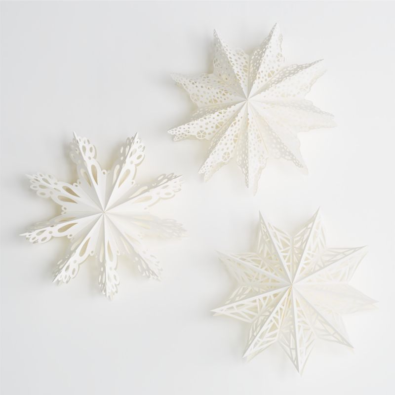 Snow Day Paper Snowflakes Christmas Tree Ornaments | Crate and Barrel | Crate & Barrel