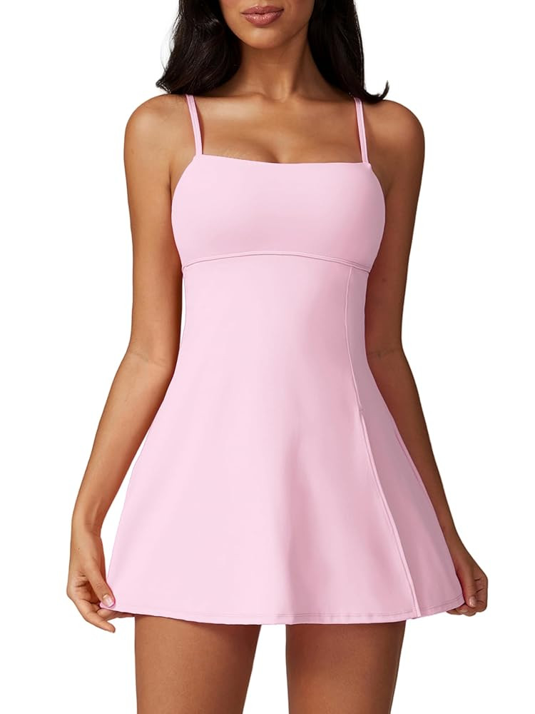 ABOCIW Womens Square Neck Tennis Dress with Shorts Spaghetti Strap Backless Workout Side Slit Ath... | Amazon (US)