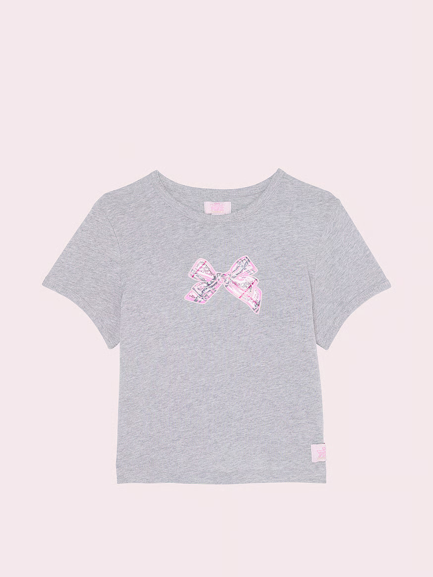 Buy PINK x LoveShackFancy Retro Cotton Tee, Vs Med Heather Grey - Order Tops online - Victoria's ... | Victoria's Secret (US / CA )