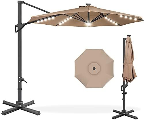 Best Choice Products 10ft Solar LED Cantilever Patio Umbrella, 360-Degree Rotation Hanging Offset Ma | Amazon (US)