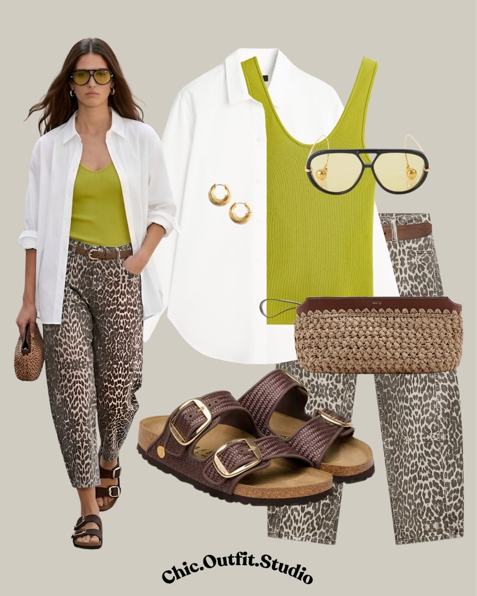 Lime Tank & Leopard Print Trousers
Sporty Chic Leopard Print Summer Look
💫A lime green ribbed tank layered under an oversized white shirt with leopard print trousers creates the perfect elevated casual summer outfit. The earthy brown accessories and buckle Birkenstock sandals keep the look relaxed yet polished, making it ideal for coffee runs, casual lunches, travel days, shopping, playground days with kids, or weekend city walks. A comfortable but statement-making outfit that feels effortless, modern, and playful for warm weather.
💫Tags: leopard print trousers outfit, lime green summer outfit, casual chic summer style, effortless European outfit, oversized white shirt outfit, comfortable summer sandals women, elevated casual outfit, vacation outfit women, relaxed stylish summer look, everyday chic outfit, neutral accessories outfit, trendy leopard print pants

#LTKbag #LTKsummer #LTKshoes