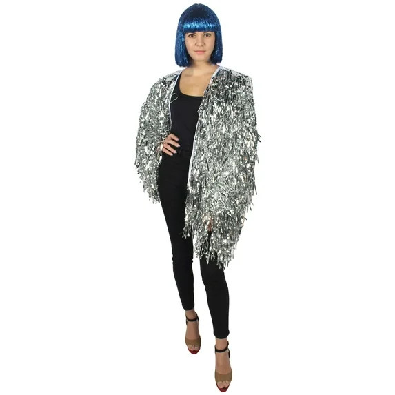 HPO Adult Unisex Festival Carnival Thick Tinsel Jacket with Loose Fit, Extra Dense, Silver Color | Walmart (US)