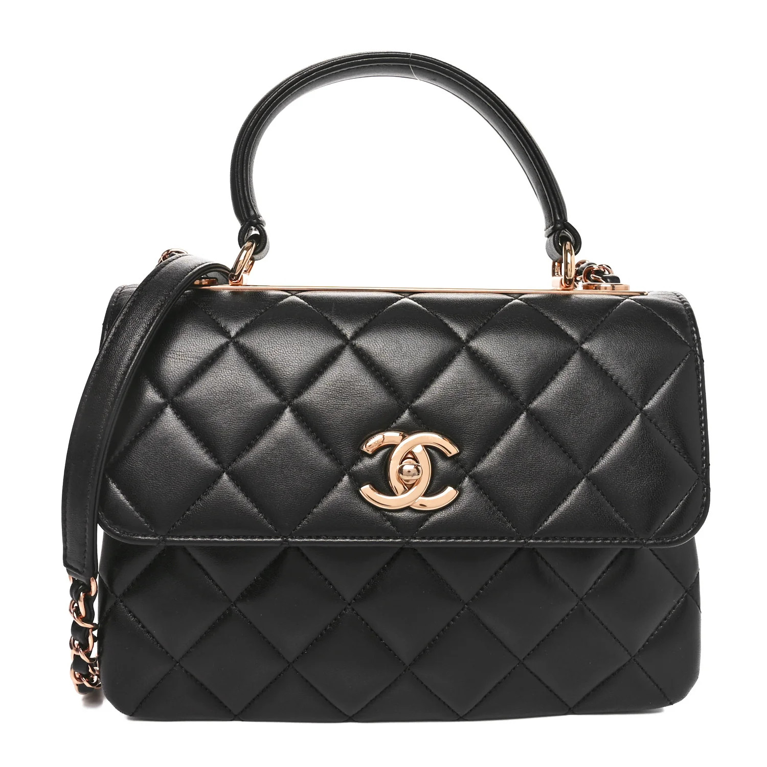 Lambskin Quilted Small Trendy CC Dual Handle Flap Bag Black | FASHIONPHILE (US)