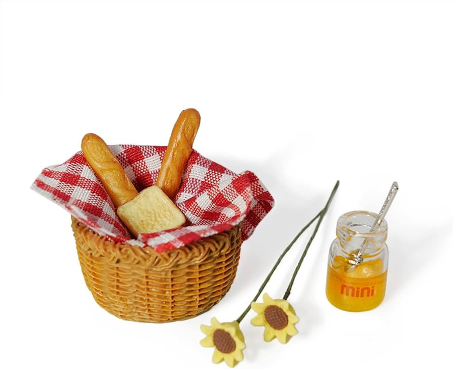 Miniature Food Dollhouse Accessories Decor 1:12 Scale Bread Honey Basket Picnic Cloth Flowers 9PC... | Amazon (US)