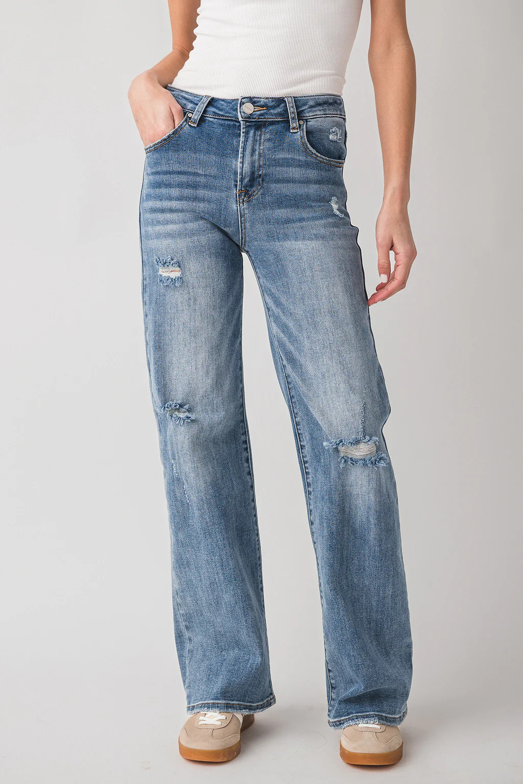 Risen Lexi High Rise Vintage Washed Wide Leg Jeans | Social Threads