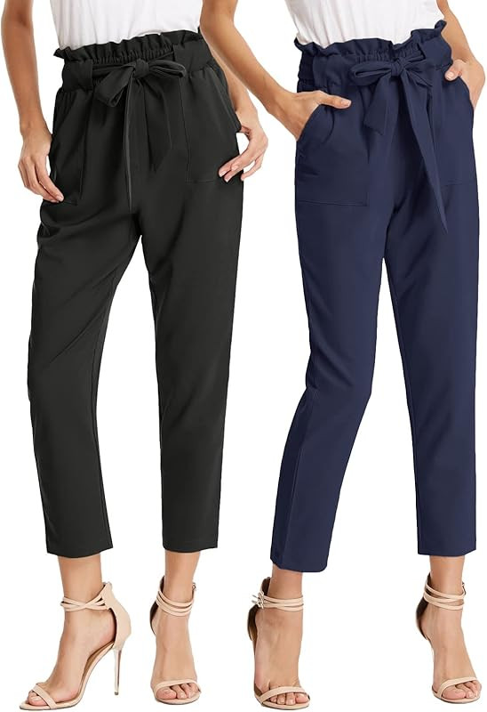 GRACE KARIN Women's Paper Bag Waist Pants Slim Fit Casual Office Pencil Pants | Amazon (US)