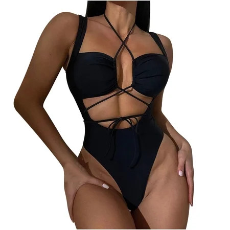 Scyoekwg Womens Swimsuits Clearance Bikini Summer One-Piece Swimwear Beach Solid Sexy One-piece Swim | Walmart (US)