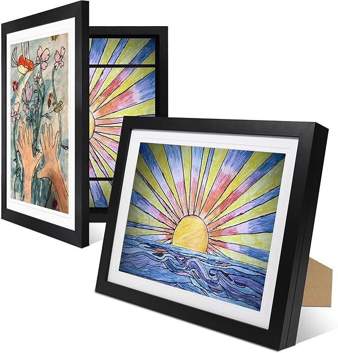 2-Pack Kids Artwork Frames Changeable 10x12.5 with Easel Stand, Hangers, Backboard, Shatterproof ... | Amazon (US)