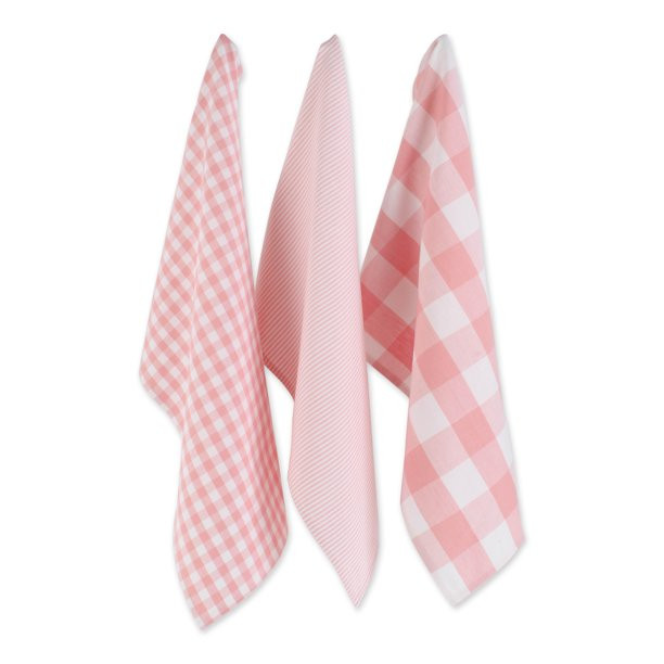 DII Assorted Pink & White Gingham Check Dishtowel Set, 3 Pieces | Walmart (US)