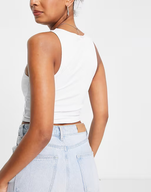 ASOS DESIGN matte disco double layered racer tank top in white | ASOS (Global)