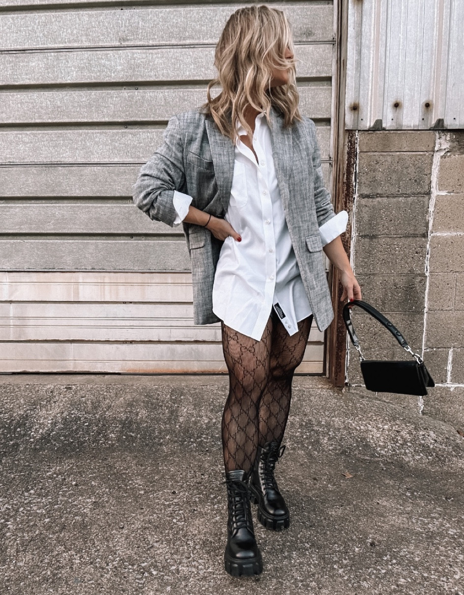 fishnet tights as a top