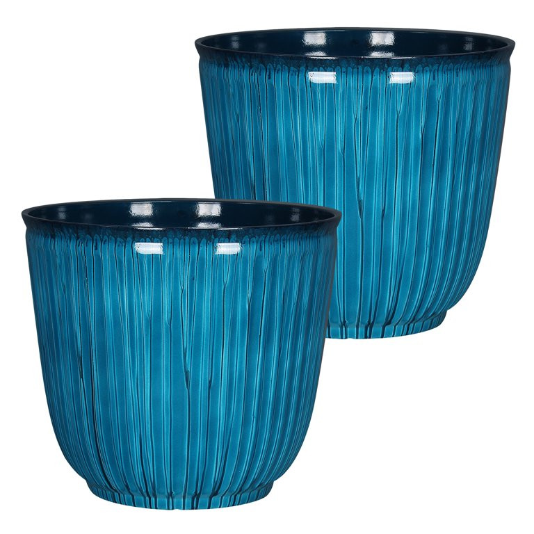 Better Homes & Gardens Kamala Light Blue Resin Planter,15.7in W x 14in H, Set of 2 | Walmart (US)