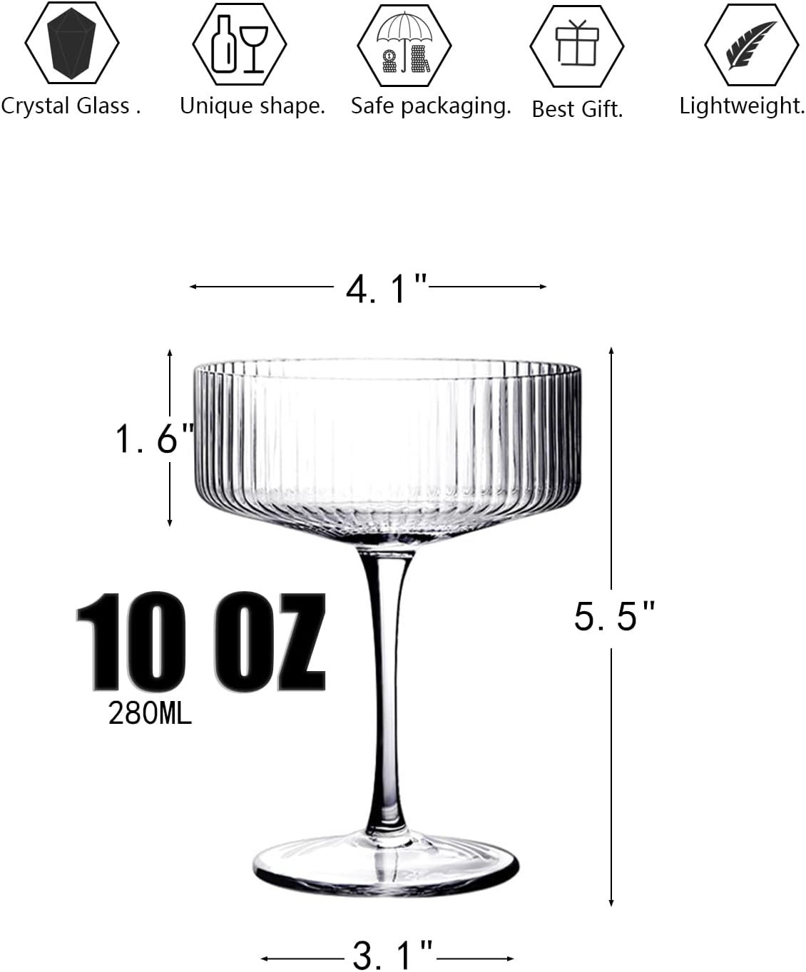 AOROTOE Coupe Glasses Set Of 4 Vintage Glassware Champagne Martini Cocktail Crystal Wine Glasses ... | Amazon (US)