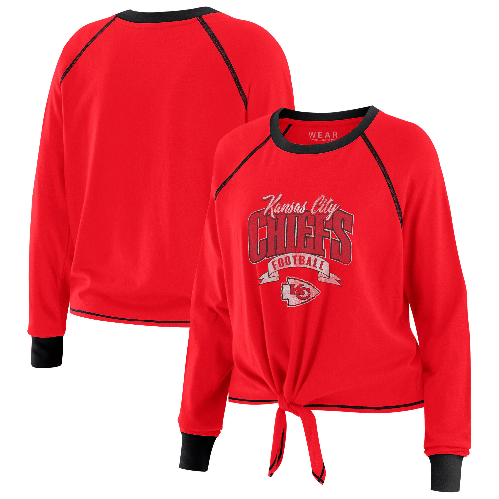 Women's WEAR by Erin Andrews Red/Black Kansas City Chiefs Plus Size Tie-Front Long Sleeve Top | Fanatics