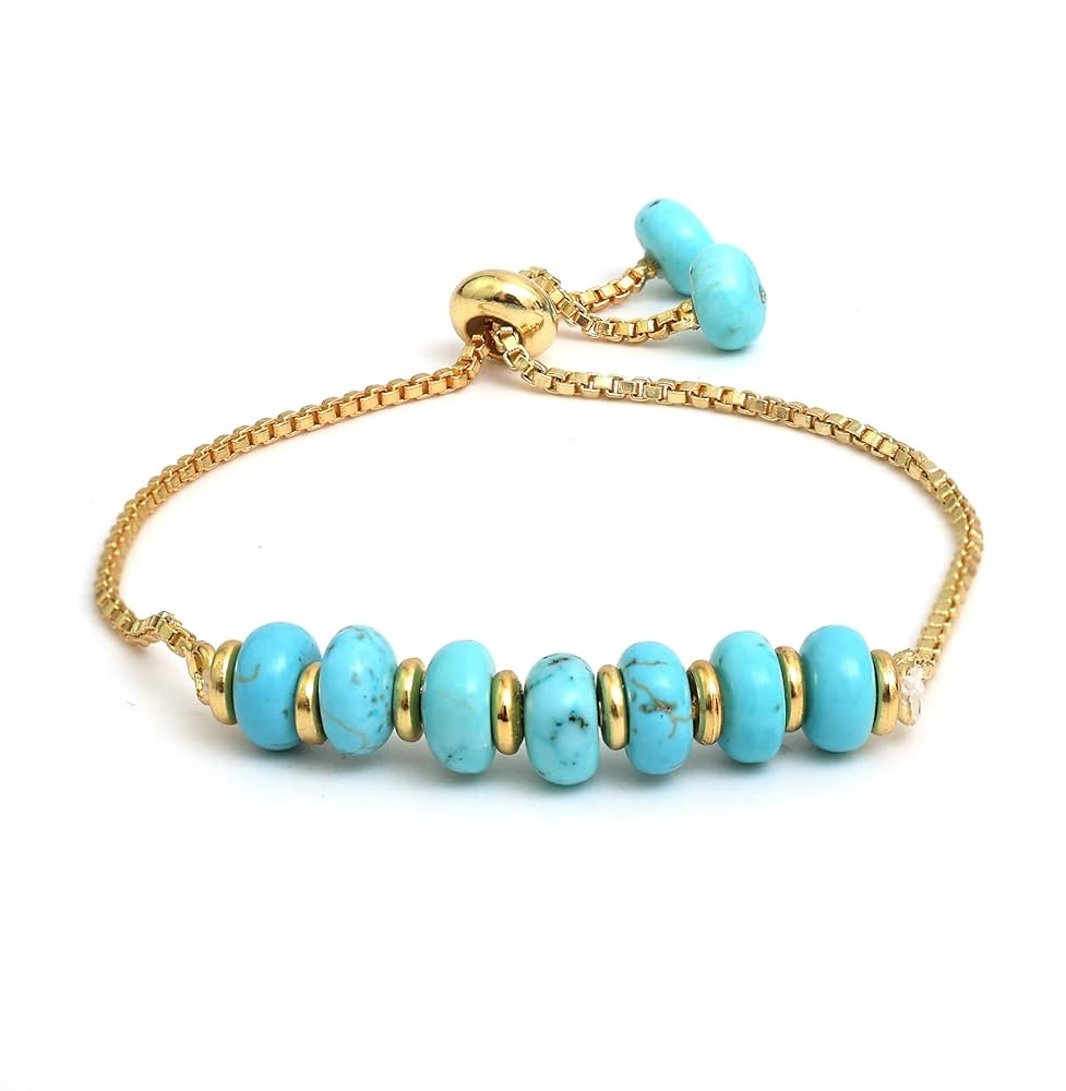 Gempires Turquoise Beads Bracelet Bolo Style 14k Gold Plated 6 to 8 inch Adjustable Handmade Brac... | Amazon (US)